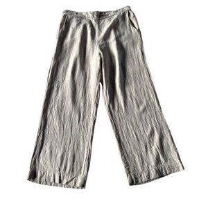 Joie Women's Sz L Beige Striped Linen Blend Wide Leg Pull On Pants